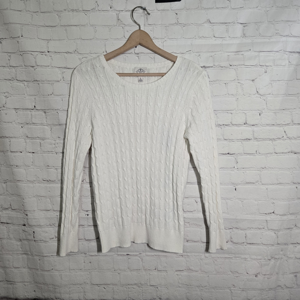 St. John's‎ Bay White Cable Knit Sweater Cotton Xl